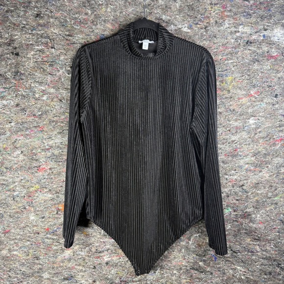 Nine West Tops - Nine West Bodysuit Women XXL Black Ribbed Velour Mock Neck Long Sleeve